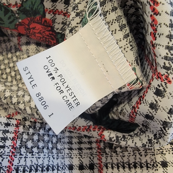 Vintage Leslie Fay Sportswear Floral Gingham Puff Sleeve Tie Button Up Top NWT! - Picture 10 of 15